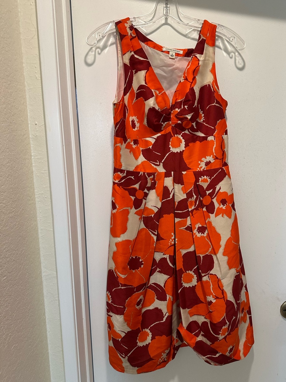 Banana Republic Orange & Burgundy Floral Midi Dress 100% Silk Sleeveless Size 4